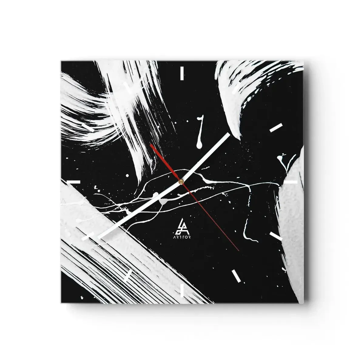 Orologio da parete - Orologio in Vetro - Tratti bianchi astratti su sfondo nero - 30x30cm - Spezzando l'oscurità - Decorazione murale moderna per soggiorno e camera da letto ARTTOR