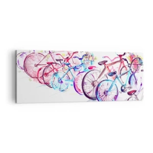 Quadro su tela - Stampe su Tela - Biciclette colorate in stile acquerello artistico - 140x50cm - La riunione del club Antimoto - Decorazione murale moderna per soggiorno e camera da letto ARTTOR