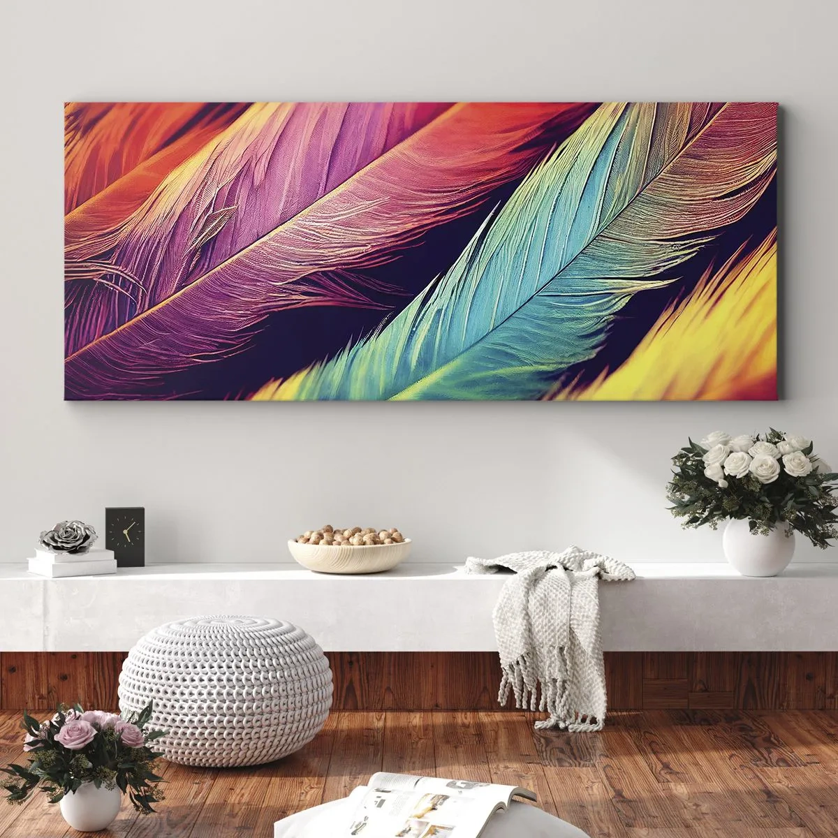 Quadro su tela - Stampe su Tela - Arcobaleno piumato - 100x40 cm