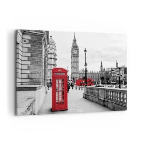 Quadro su tela - Stampe su Tela - Una cabina telefonica rossa con il Big Ben sullo sfondo a Londra - 100x70cm - Indubbiamente Londra - Decorazione murale moderna per soggiorno e camera da letto ARTTOR