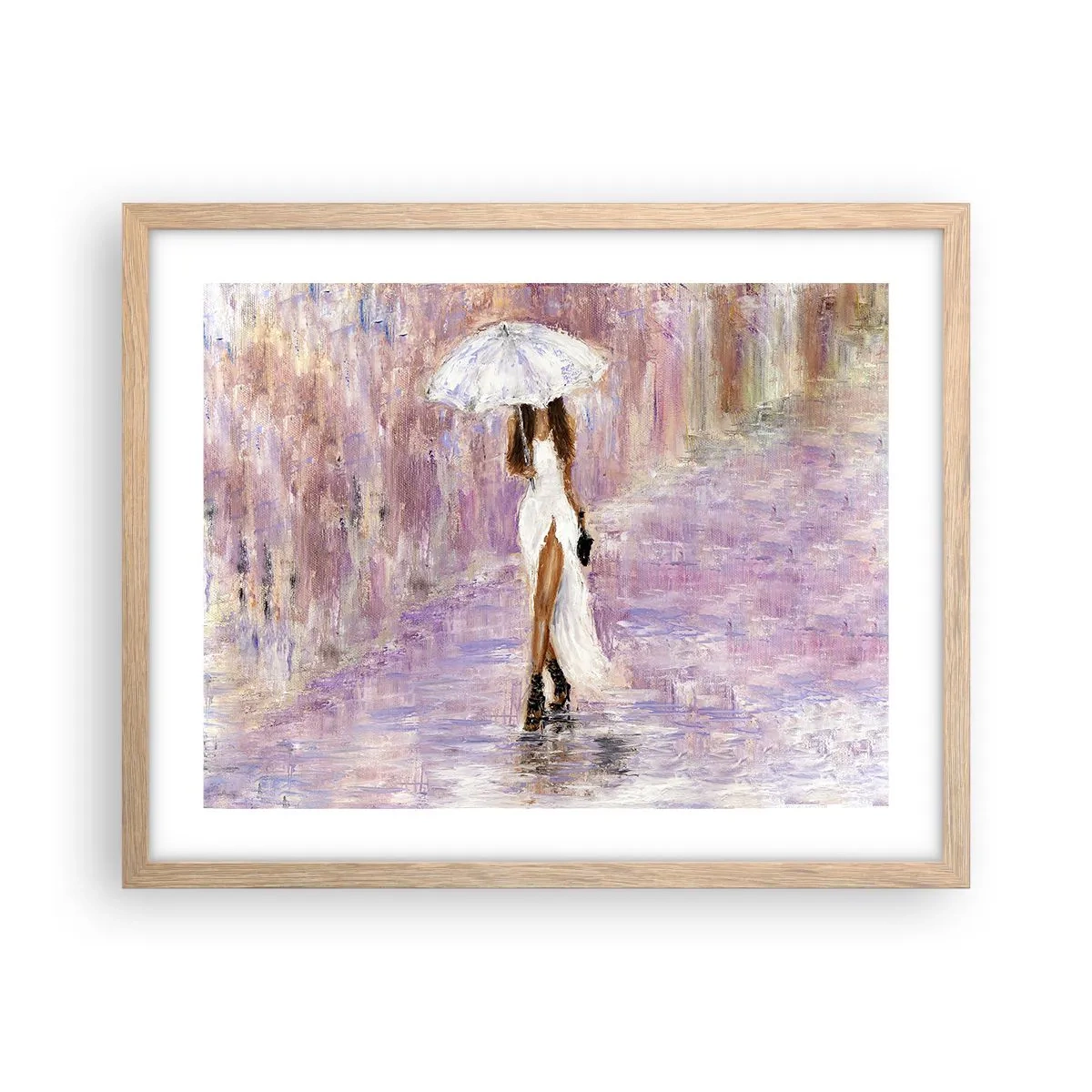 Poster in cornice rovere chiaro - Nella pioggia lilla - 50x40 cm
