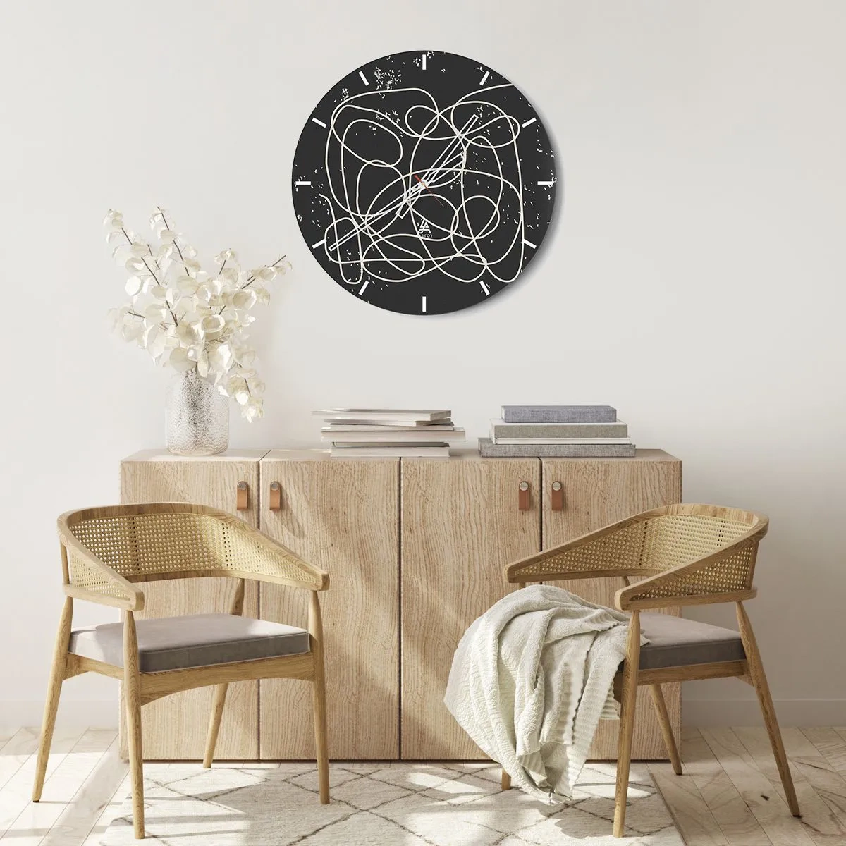 Orologio da parete - Orologio in Vetro - Astrazione espressiva con linee luminose su sfondo nero - 30x30cm - Il caos dei pensieri - Decorazione murale moderna per soggiorno, cucina e camera da letto ARTTOR
