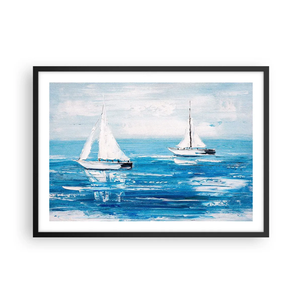Poster in cornice nera - Yacht sul mare blu in stile artistico - 70x50cm - Con un amico al fianco - Decorazione murale moderna per soggiorno e camera da letto ARTTOR