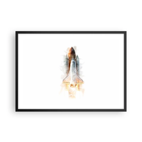Poster in cornice nera - Un'interpretazione artistica ad acquerello di uno space shuttle in decollo - 70x50cm - La partenza degli esploratori - Decorazione murale moderna per soggiorno e camera da letto ARTTOR