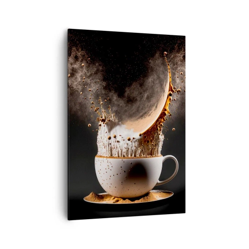 Quadro su tela - Stampe su Tela - Una tazza di caffè con un'esplosione dinamica di liquido su uno sfondo nero. - 70x100cm - Esplosione di sapore - Decorazione murale moderna per soggiorno e camera da letto ARTTOR