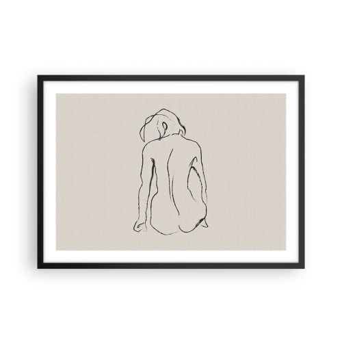 Poster in cornice nera - Uno schizzo sottile della silhouette di una ragazza vista da dietro - 70x50cm - Nudo di ragazza - Decorazione murale moderna per soggiorno e camera da letto ARTTOR