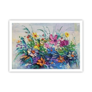 Poster - Un colorato mazzo di fiori dipinto con la tecnica dell'impasto - 100x70cm - Natura per niente morta - Decorazione murale moderna per soggiorno e camera da letto ARTTOR