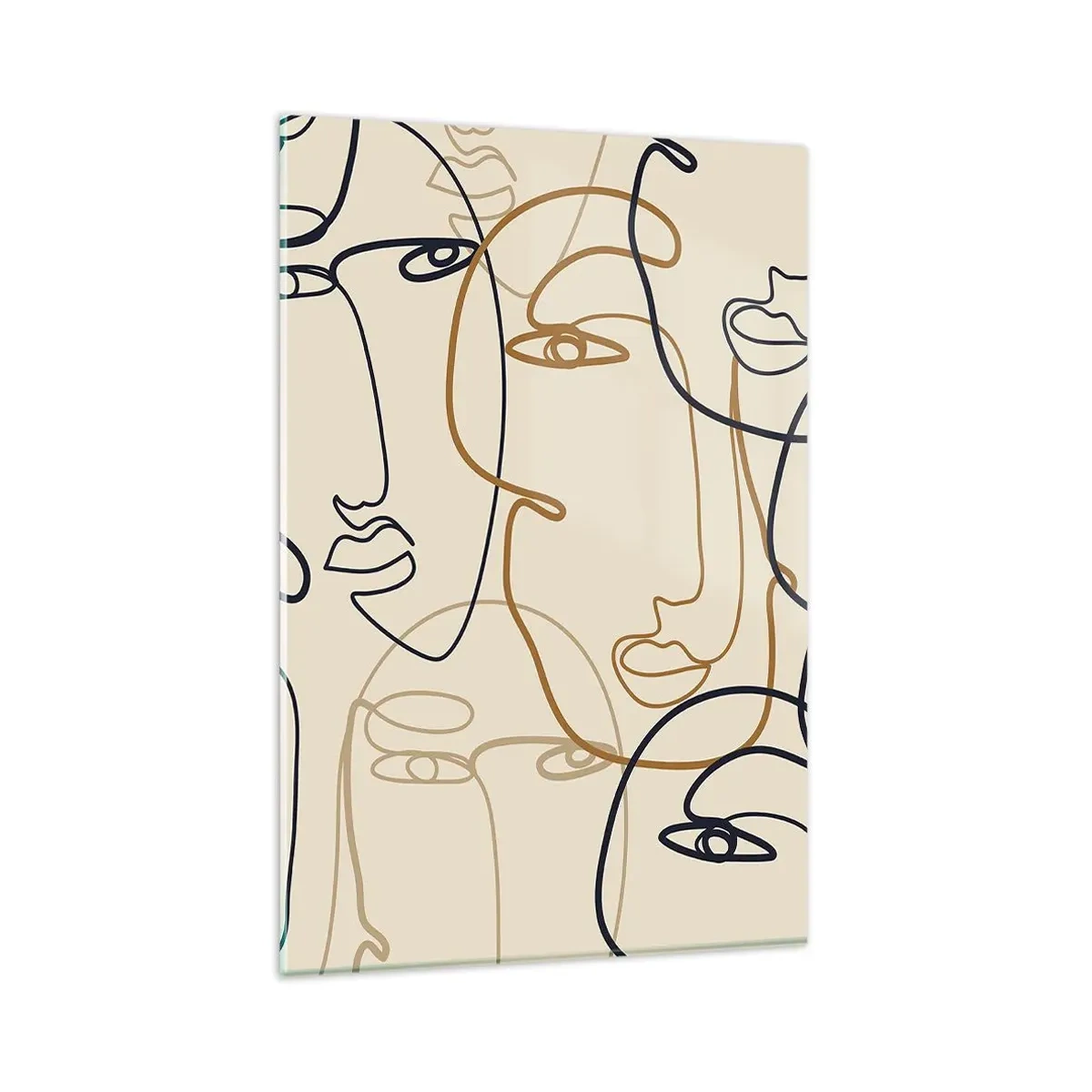 Quadro su vetro - Volti minimalisti in stile line art su sfondo chiaro - 80x120cm - Ritratto multiplo - Decorazione murale moderna per soggiorno e camera da letto ARTTOR