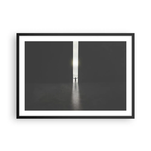 Poster in cornice nera - Un uomo in piedi alla luce di una stretta fessura in uno spazio buio - 70x50cm - Un passo verso un chiaro futuro - Decorazione murale moderna per soggiorno e camera da letto ARTTOR