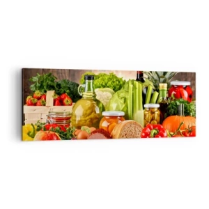 Quadro su tela - Stampe su Tela - Frutta, verdura e prodotti alimentari colorati - 140x50cm - Affumicati, arrostiti, marinati - Decorazione murale moderna per soggiorno e camera da letto ARTTOR