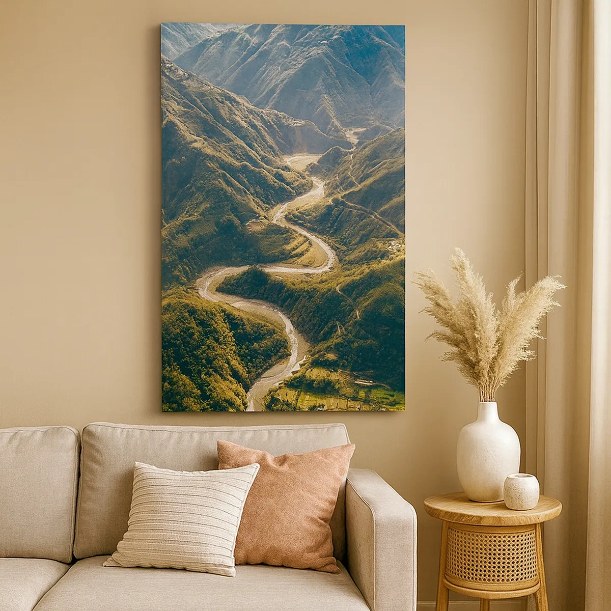 Quadro su tela - Stampe su Tela - Un paesaggio montano con una strada tortuosa tra verdi colline - 50x70cm - Direttamente dal cuore dei monti - Decorazione murale moderna per soggiorno e camera da letto ARTTOR