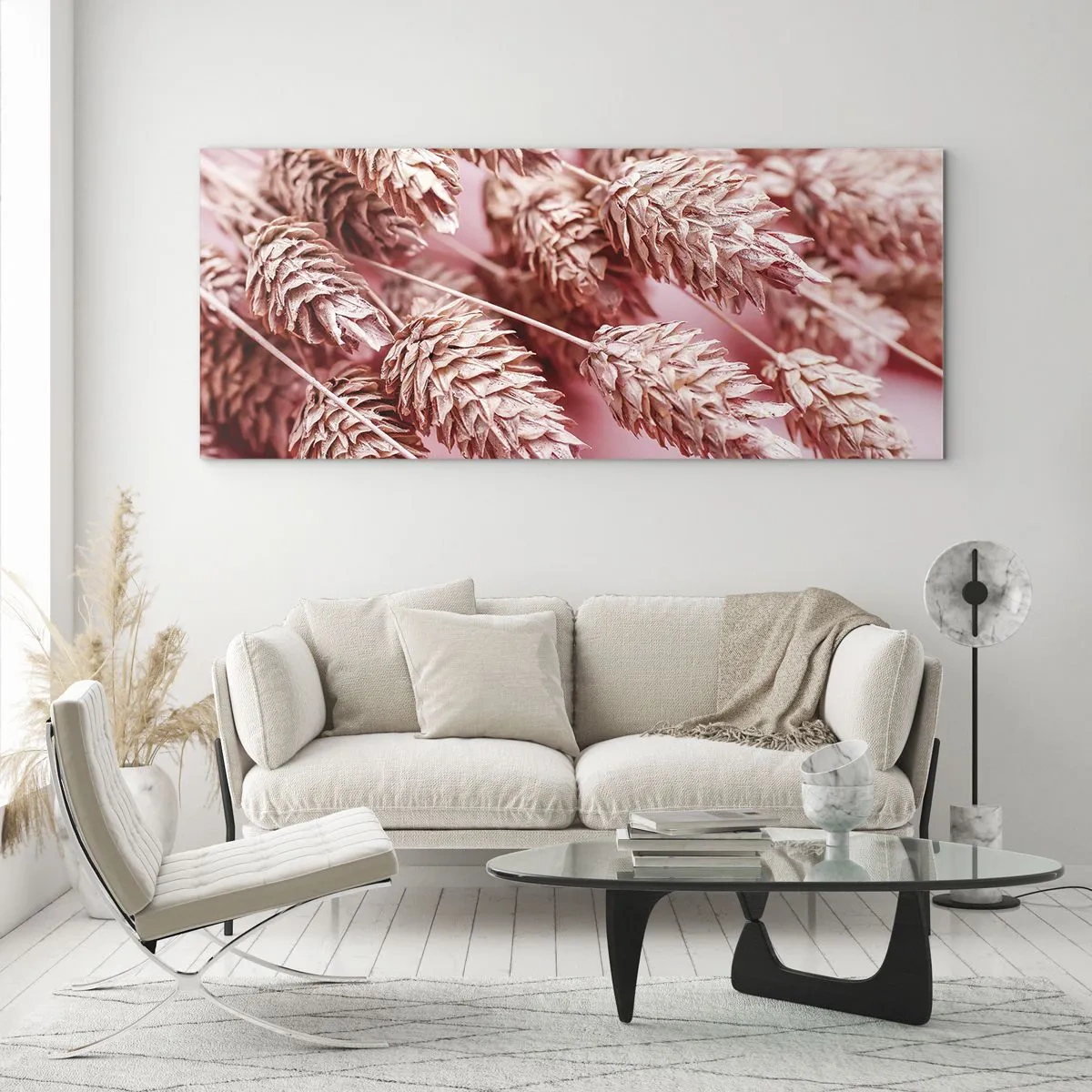 Quadro su vetro - Primo piano delle orecchie rosa - 140x50cm - Cascata di fiori in rosa - Decorazione murale moderna per soggiorno e camera da letto ARTTOR