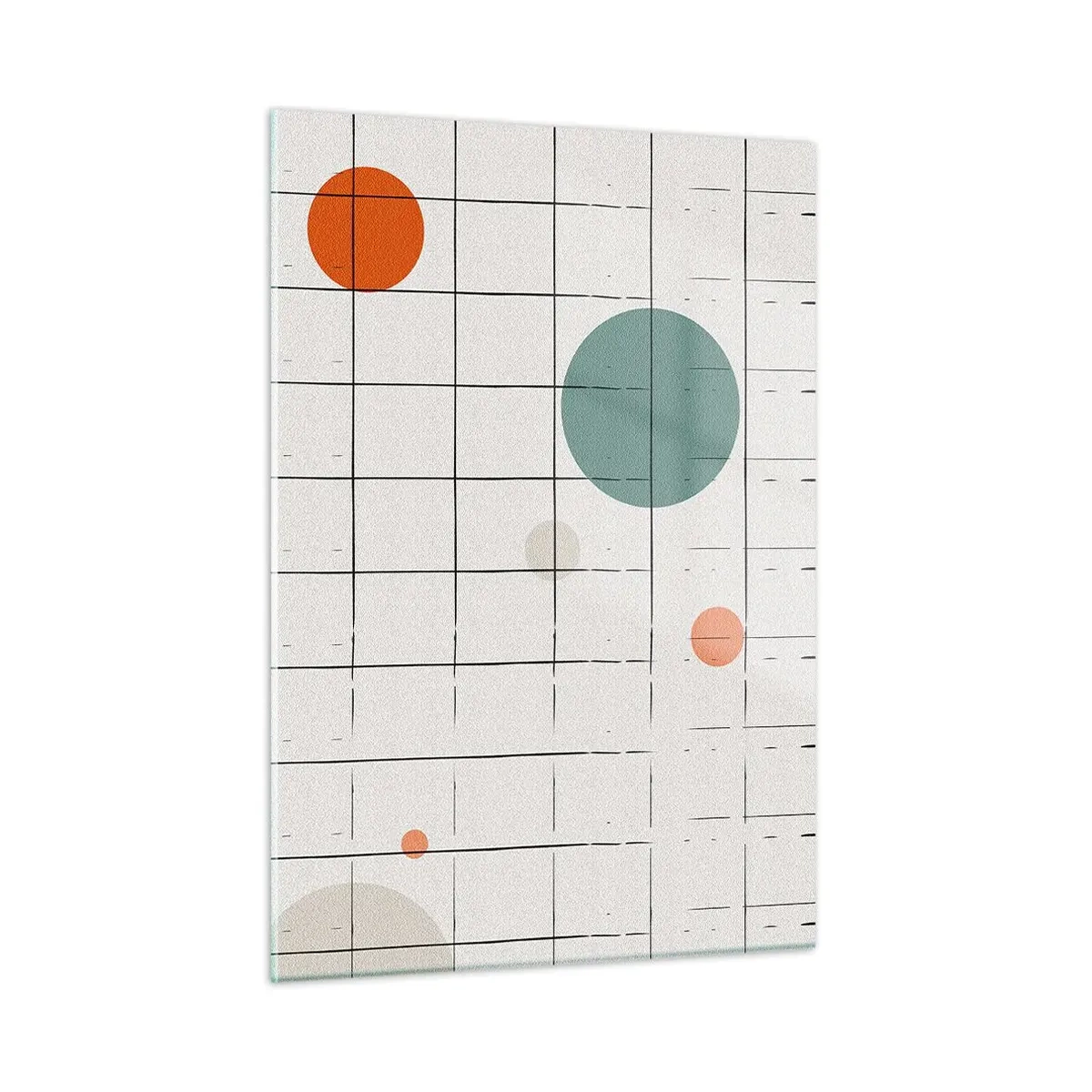 Quadro su vetro - Cerchi colorati su una griglia geometrica di linee sottili - 50x70cm - Prigionieri. Noi o loro? - Decorazione murale moderna per soggiorno e camera da letto ARTTOR