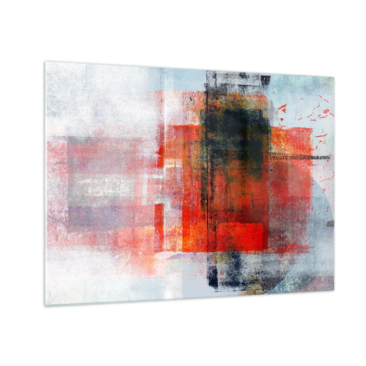 Quadro su vetro - Astrazione geometrica in intense tonalità di rosso e nero. - 70x50cm - Composizione arroventata - Decorazione murale moderna per soggiorno e camera da letto ARTTOR