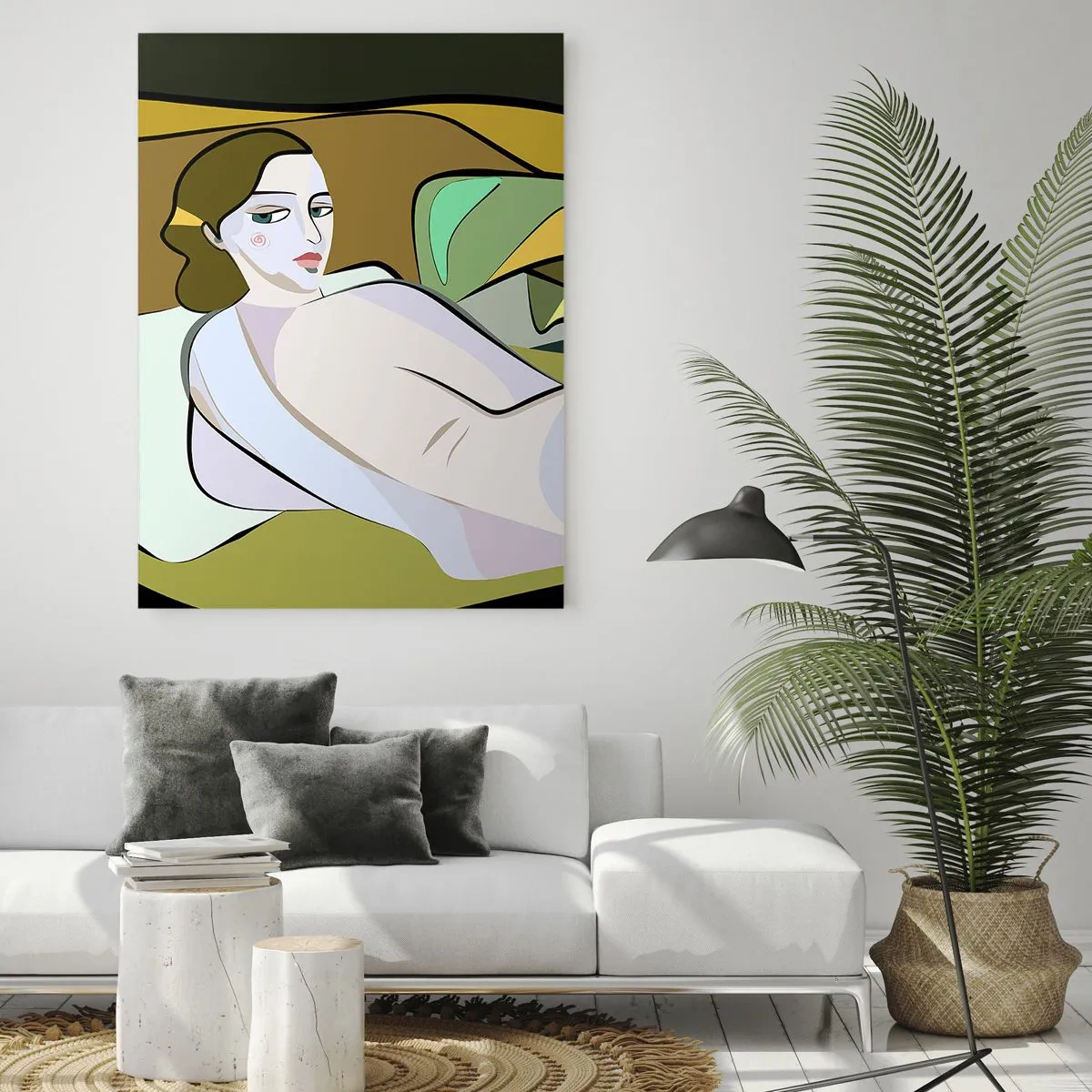 Quadro su vetro - Figura astratta in stile moderno - 70x100cm - Ritratto intimo - Decorazione murale moderna per soggiorno e camera da letto ARTTOR