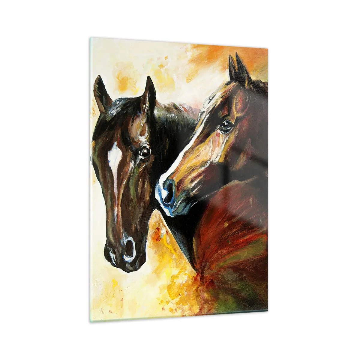 Quadro su vetro - Due cavalli in una composizione artistica e dinamica - 50x70cm - Due volte più grazia - Decorazione murale moderna per soggiorno e camera da letto ARTTOR