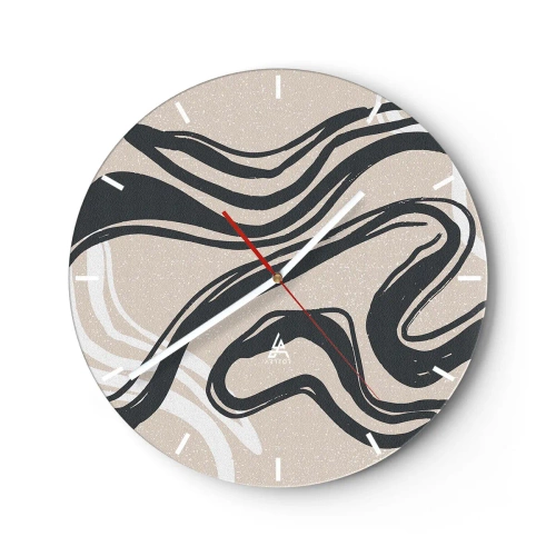 Orologio da parete - Orologio in Vetro - Curve nere su sfondo beige in stile grafico - 30x30cm - Espressione moltiplicata - Decorazione murale moderna per soggiorno, cucina e camera da letto ARTTOR
