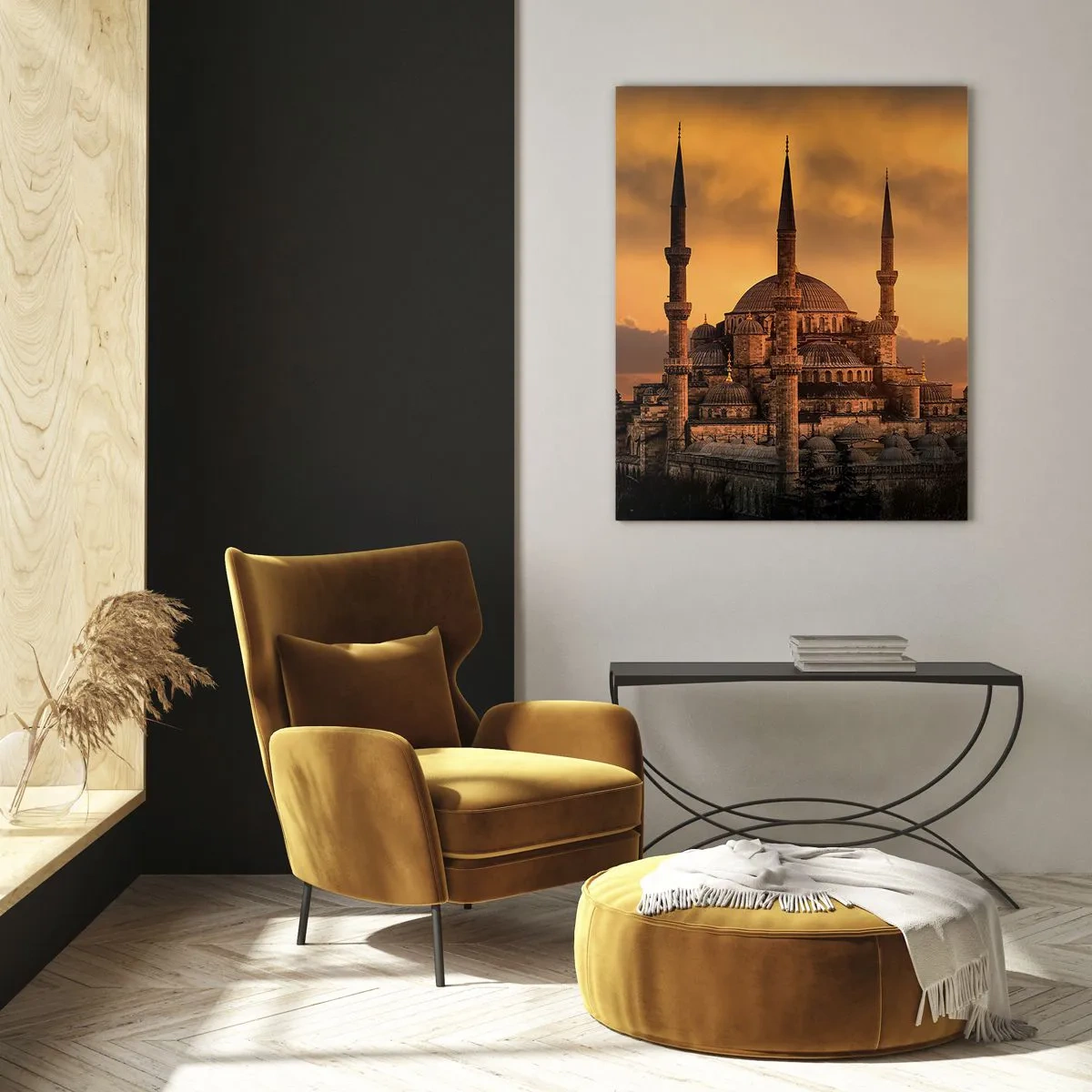 Quadro su vetro - La moschea al tramonto dai colori caldi - 80x120cm - Dio è grande - Decorazione murale moderna per soggiorno e camera da letto ARTTOR