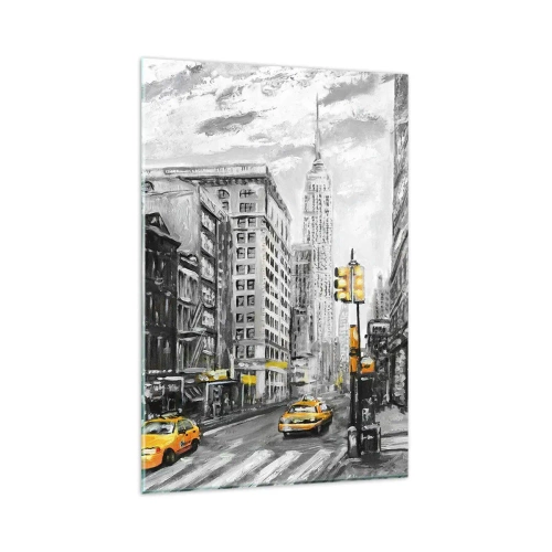 Quadro su vetro - Strada di New York con accenti gialli - 80x120cm - Racconto di New York - Decorazione murale moderna per soggiorno e camera da letto ARTTOR
