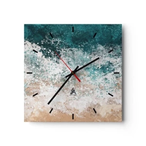 Orologio da parete - Orologio in Vetro - Onda marina astratta nelle tonalità turchese e beige - 30x30cm - Storie di mare - Decorazione murale moderna per soggiorno e camera da letto ARTTOR