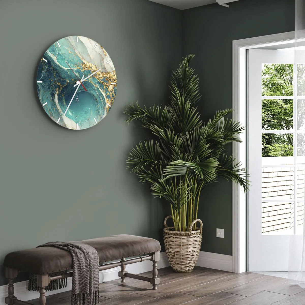 Orologio da parete - Orologio in Vetro - Composizione con vene d'oro - 40x40 cm