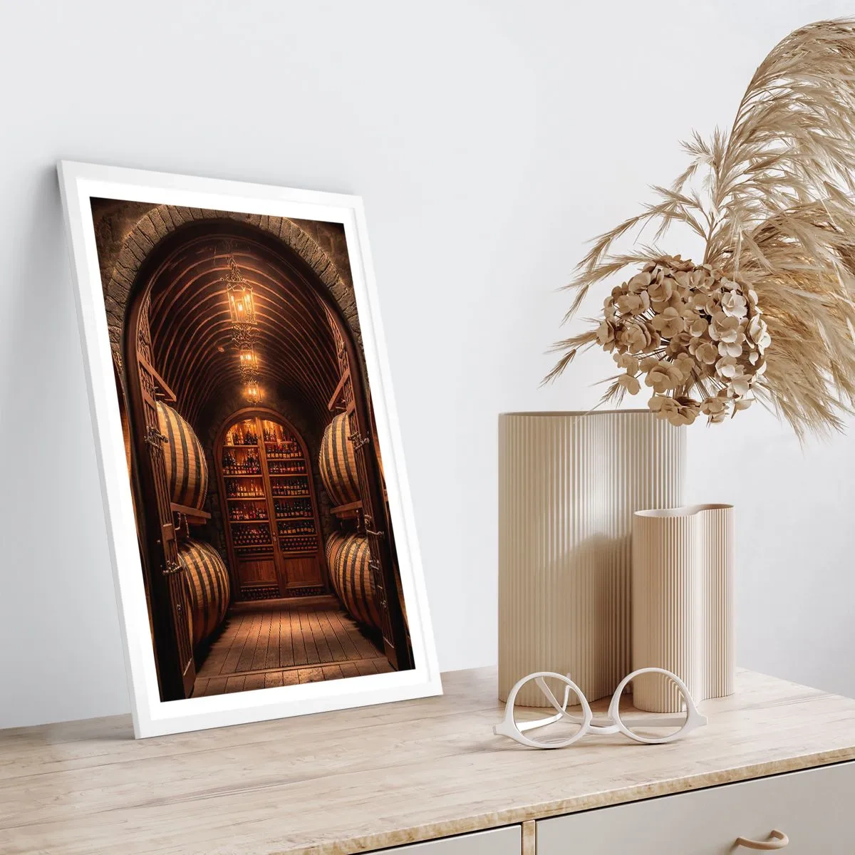 Poster in cornice bianca - L'atmosfera della cantina - 50x70 cm