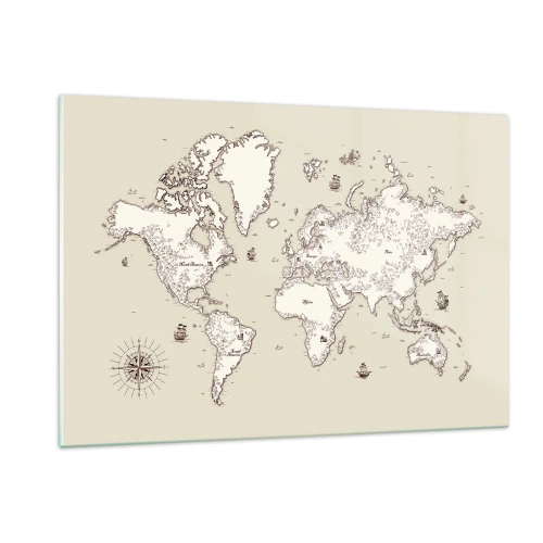 Quadro su vetro - Una mappa del mondo stilizzata in una versione classica - 120x80cm - Il viaggio attorno al mondo - Decorazione murale moderna per soggiorno e camera da letto ARTTOR