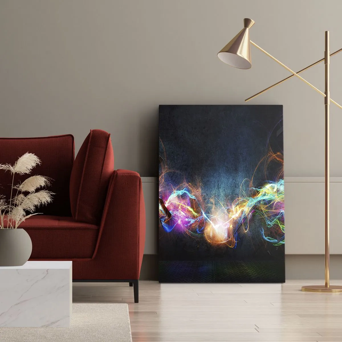 Quadro su tela - Stampe su Tela - Lampi di luce colorati in una composizione astratta - 50x70cm - Con gioia contro l'oscurità - Decorazione murale moderna per soggiorno e camera da letto ARTTOR