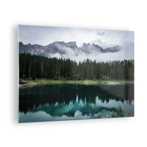 Quadro su vetro - Paesaggio montano con lago e foresta riflessi nell'acqua - 70x50cm - Silenzio, non svegliamo l'acqua che dorme... - Decorazione murale moderna per soggiorno e camera da letto ARTTOR