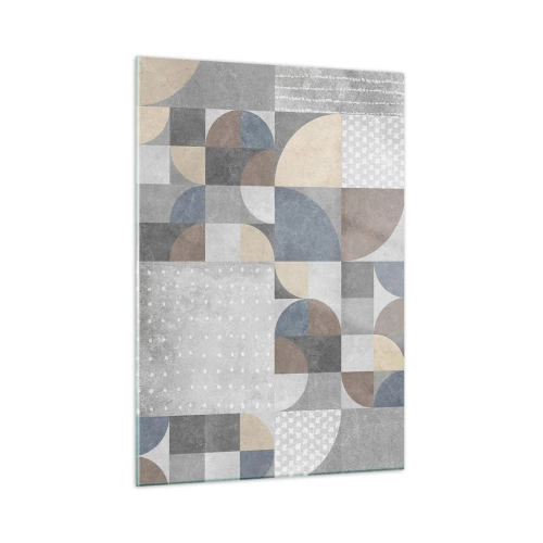 Quadro su vetro - Composizione geometrica astratta con varie forme e sfumature di grigio. - 50x70cm - Fantasia di ceramica - Decorazione murale moderna per soggiorno e camera da letto ARTTOR