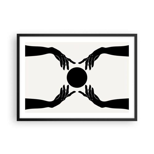 Poster in cornice nera - Mani nere in una composizione simmetrica con una palla - 70x50cm - Segno misterioso - Decorazione murale moderna per soggiorno e camera da letto ARTTOR