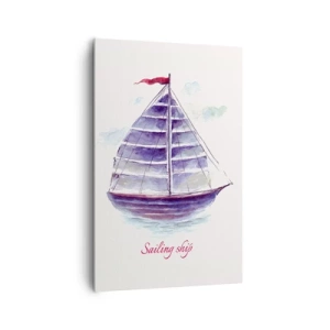 Quadro su tela - Stampe su Tela - Un dipinto ad acquerello di una barca a vela sull'acqua con una delicata iscrizione - 80x120cm - Gonfie vele e mare calmo - Decorazione murale moderna per soggiorno e camera da letto ARTTOR