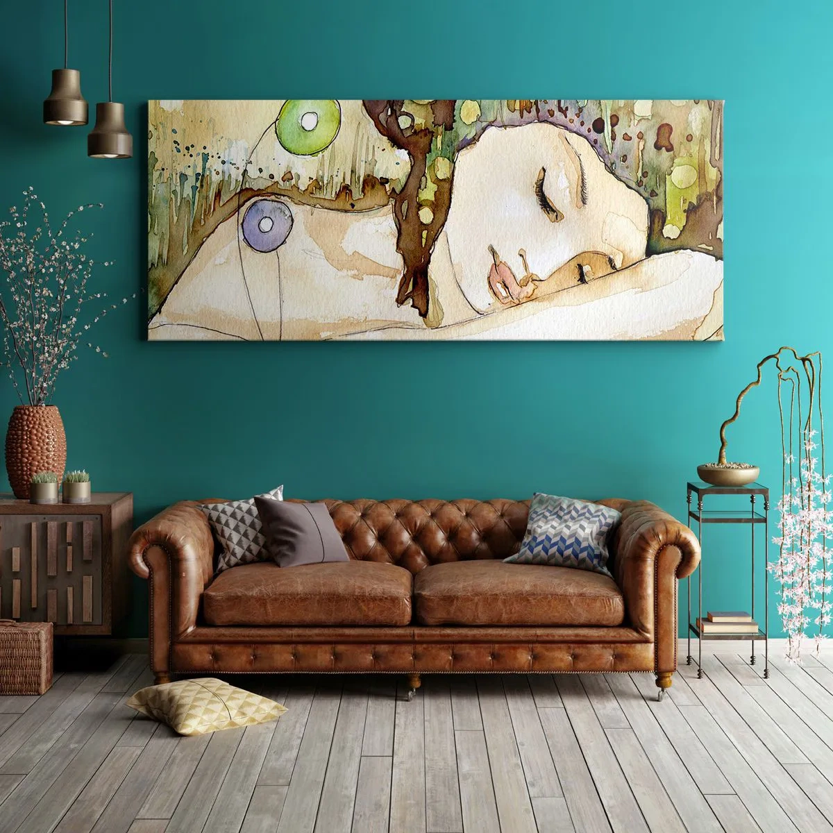 Quadro su tela - Stampe su Tela - Sogno smeraldo e viola - 90x30 cm