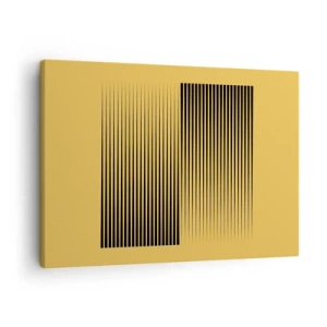 Quadro su tela - Stampe su Tela - Linee nere verticali su sfondo giallo - 70x50cm - La quadratura degli opposti - Decorazione murale moderna per soggiorno e camera da letto ARTTOR