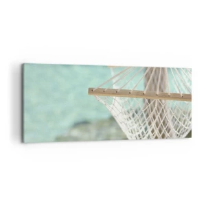 Quadro su tela - Stampe su Tela - Un'amaca con vista sull'acqua turchese - 120x50cm - Tempo di relax - Decorazione murale moderna per soggiorno e camera da letto ARTTOR