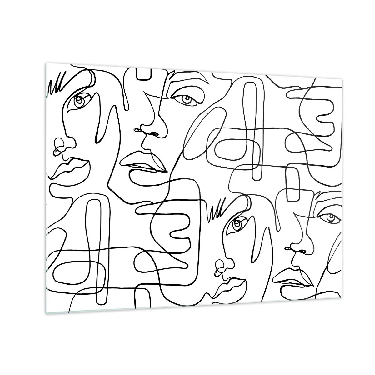 Quadro su vetro - Grafica facciale in bianco e nero - 70x50cm - Emozioni intrecciate - Decorazione murale moderna per soggiorno e camera da letto ARTTOR