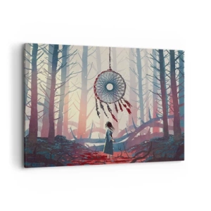 Quadro su tela - Stampe su Tela - Scena di foresta con un gigantesco acchiappasogni - 100x70cm - Il rituale segreto della felicità - Decorazione murale moderna per soggiorno e camera da letto ARTTOR