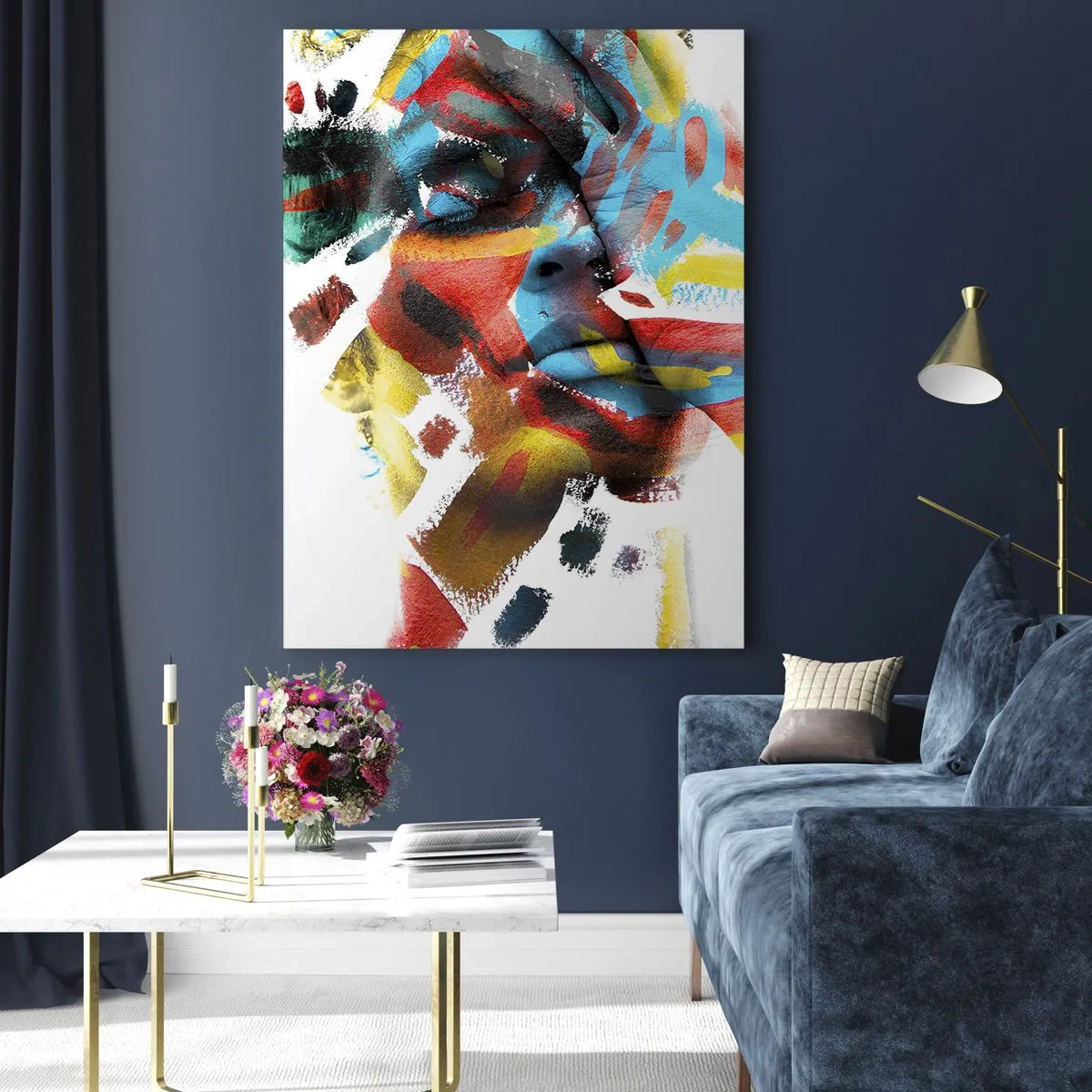 Quadro su vetro - Ritratto astratto dai colori vivaci - 70x100cm - Personalità colorata - Decorazione murale moderna per soggiorno e camera da letto ARTTOR