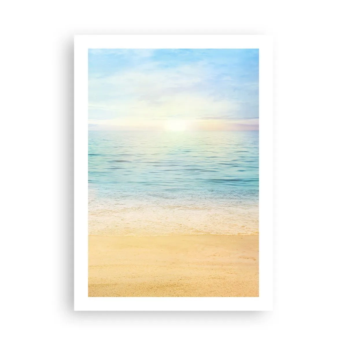 Poster - Vista tranquilla sulla spiaggia e sul mare all'alba - 50x70cm - Il grande blu - Decorazione murale moderna per soggiorno e camera da letto ARTTOR