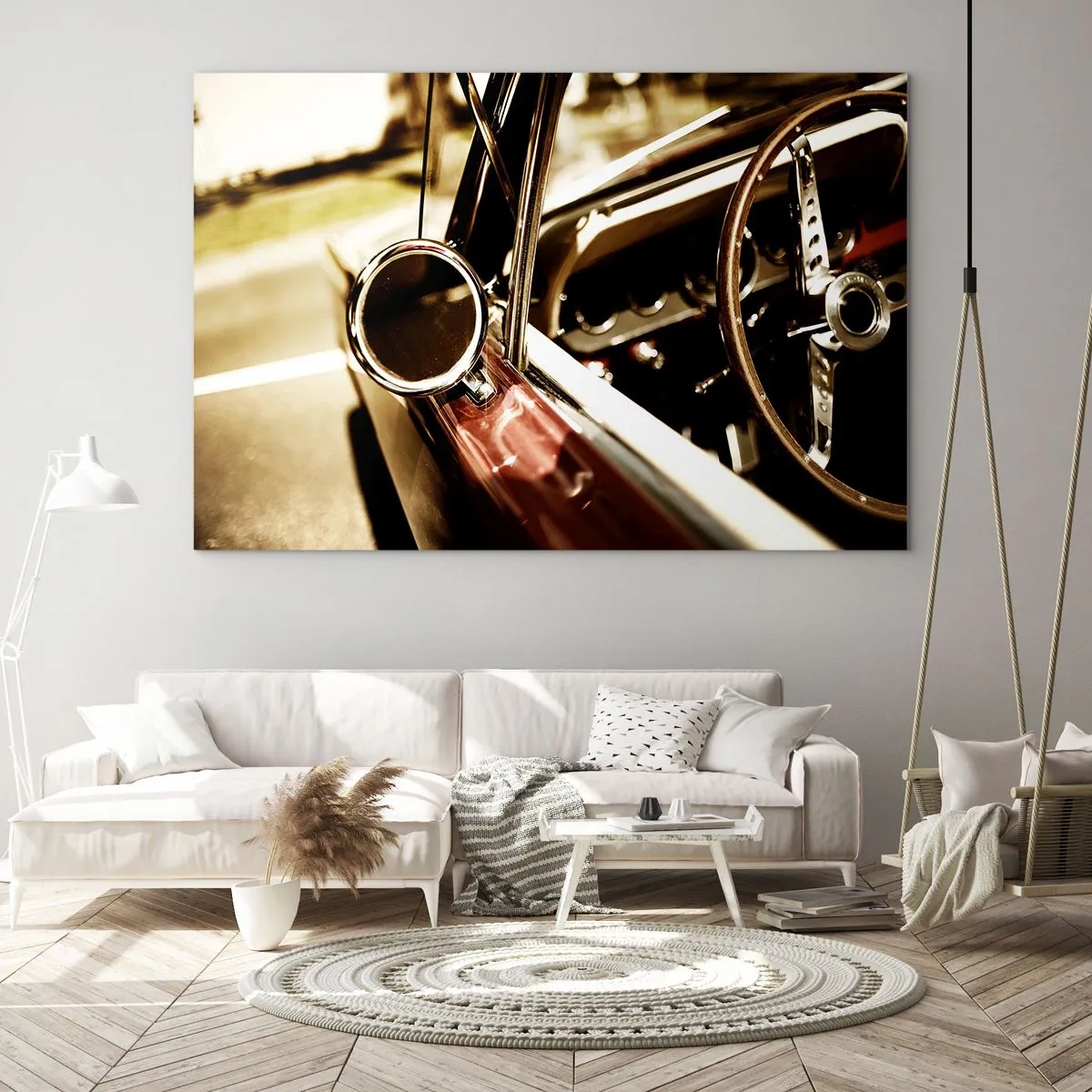 Quadro su vetro - Interni di auto d'epoca in stile retrò - 70x50cm - Auto con un'anima - Decorazione murale moderna per soggiorno e camera da letto ARTTOR