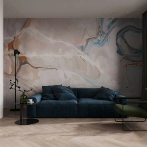 Fotomurali Premium Canvas - Meandri blu sotto il bianco - Astrazione, Pezzo, Modello moderno - 300x210 cm