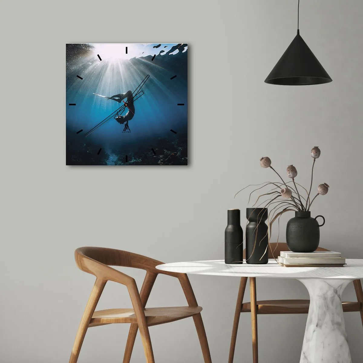 Orologio da parete - Orologio in Vetro - Danza subacquea - 40x40 cm