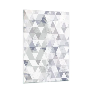 Quadro su vetro - Motivo geometrico a triangolo in tonalità neutre di grigio e beige - 50x70cm - Al ritmo di tre - Decorazione murale moderna per soggiorno e camera da letto ARTTOR