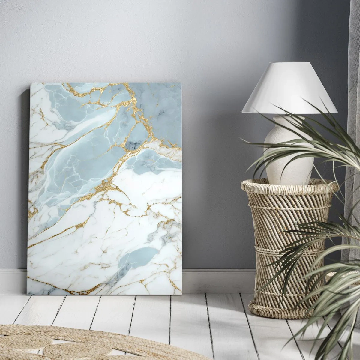 Quadro su tela - Stampe su Tela - Motivi in marmo blu e bianco con venature dorate aggiunte - 70x100cm - La ricchezza della pietra - Decorazione murale moderna per soggiorno e camera da letto ARTTOR