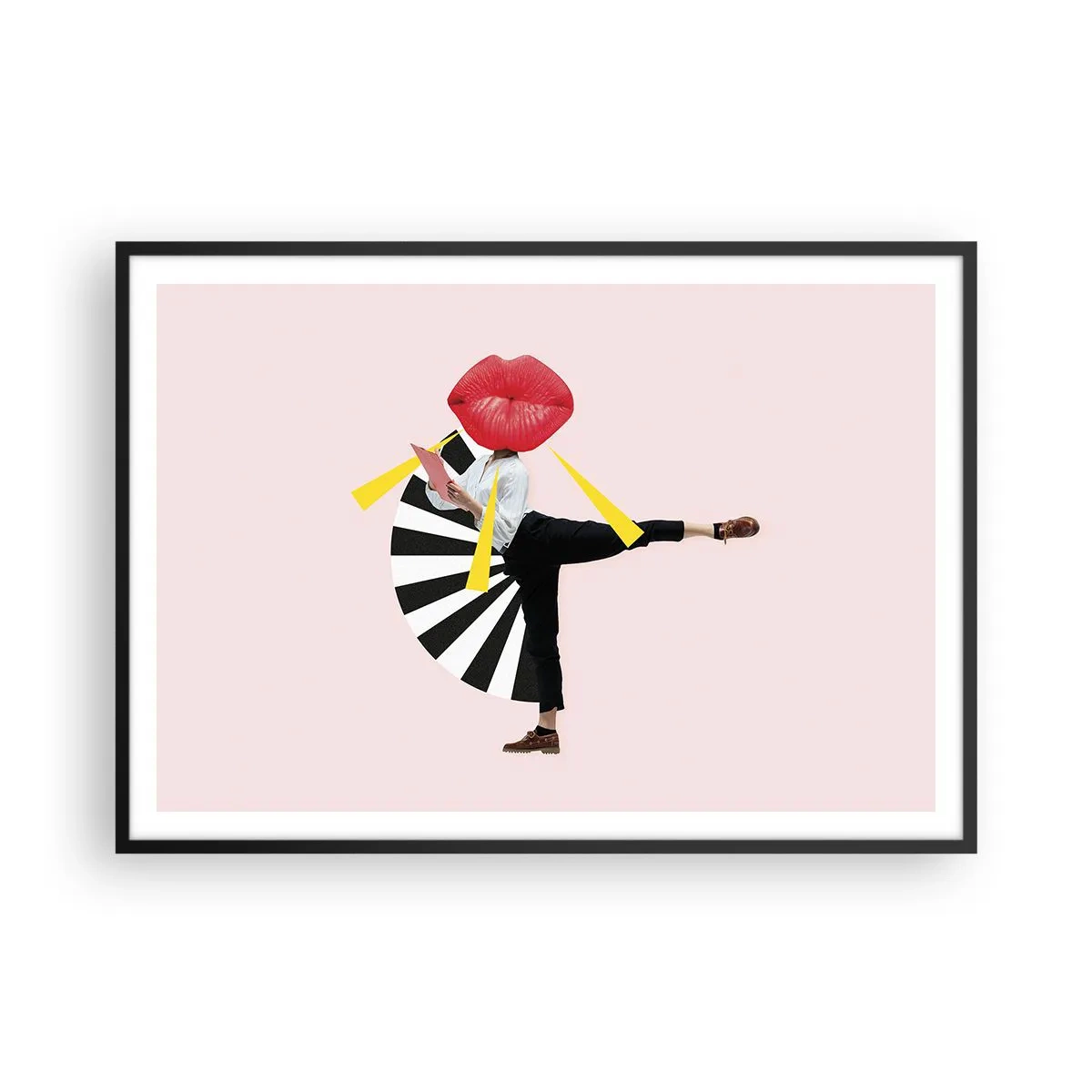 Poster in cornice nera - Figura surrealista con bocca ed elementi geometrici - 100x70cm - Pop-art surrealistica - Decorazione murale moderna per soggiorno e camera da letto ARTTOR