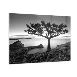 Quadro su vetro - Un albero su una scogliera che domina la baia - 100x70cm - Pace fino all'orizzonte - Decorazione murale moderna per soggiorno e camera da letto ARTTOR