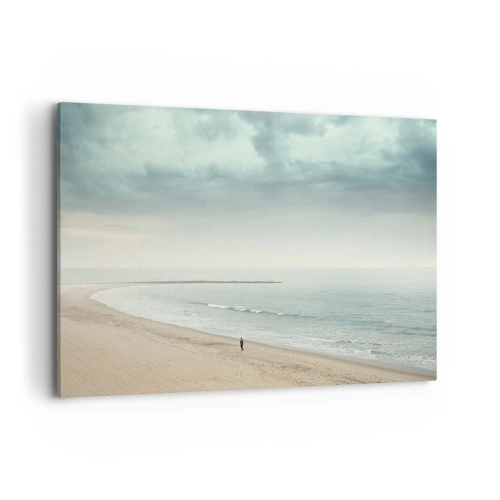 Quadro su tela - Stampe su Tela - Una figura solitaria su una spiaggia deserta in riva al mare calmo - 100x70cm - Cercando la pace - Decorazione murale moderna per soggiorno e camera da letto ARTTOR