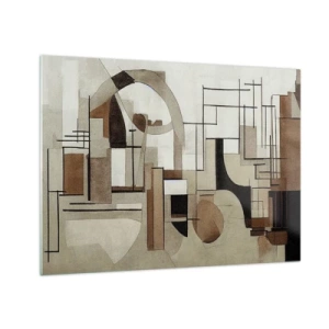 Quadro su vetro - Paesaggio geometrico nei toni del marrone e del beige - 70x50cm - Paesaggio urbano 2.0 - Decorazione murale moderna per soggiorno e camera da letto ARTTOR