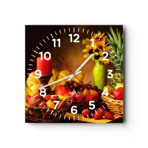 Orologio da parete - Orologio in Vetro - Natura morta con pane e frutta - 30x30 cm