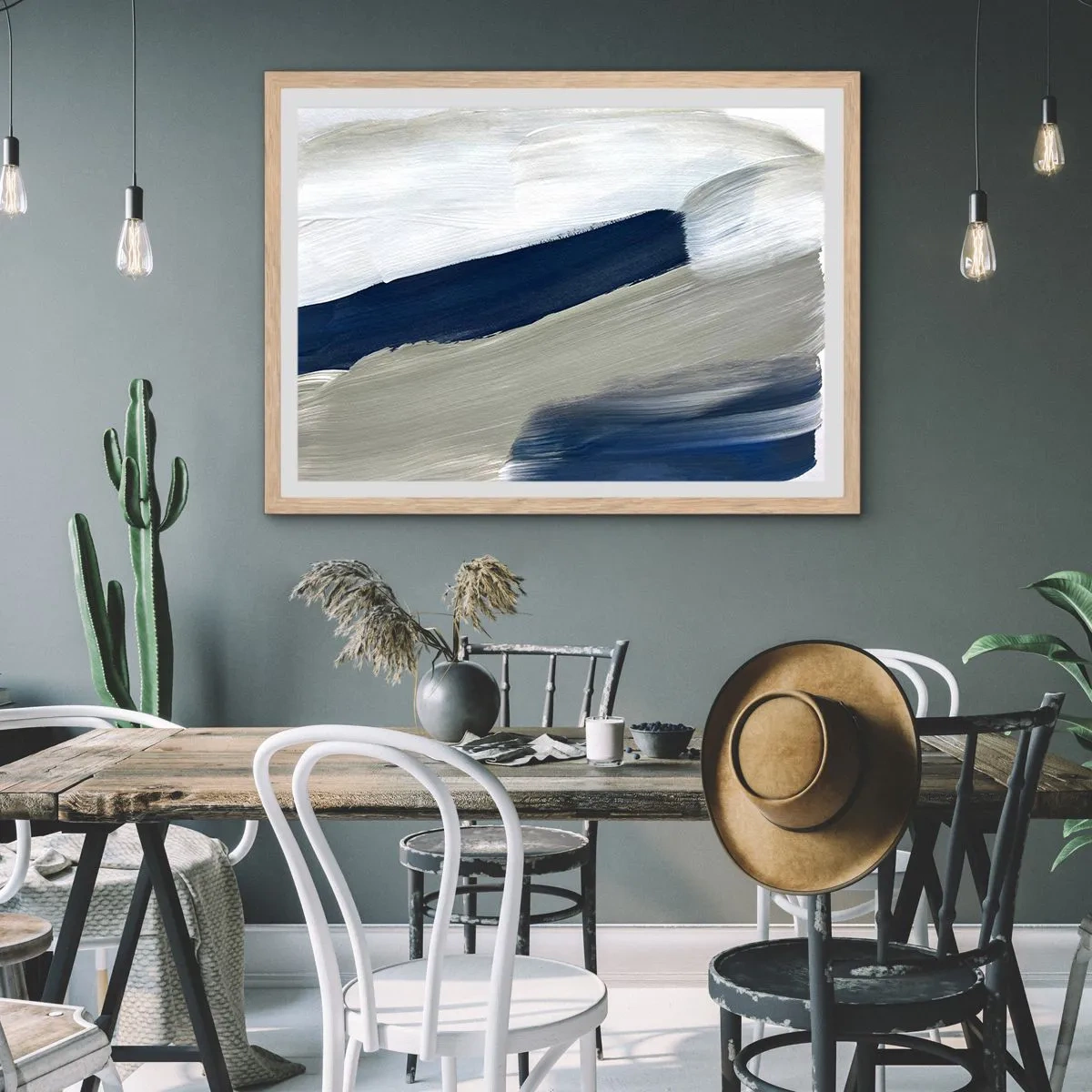 Poster in cornice rovere chiaro - Incontro con il bianco - 91x61 cm